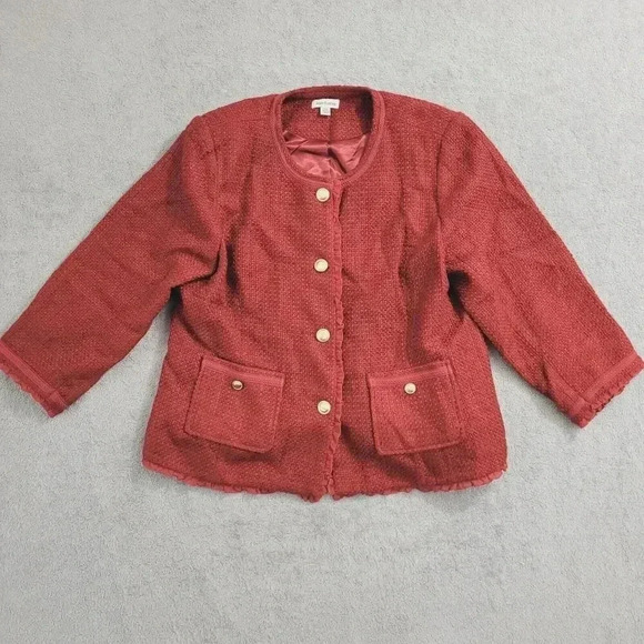 Joan Rivers Red Textured Button-Up Blazer Acrylic Wool Blend Womens 20W 28CT - Picture 1 of 11